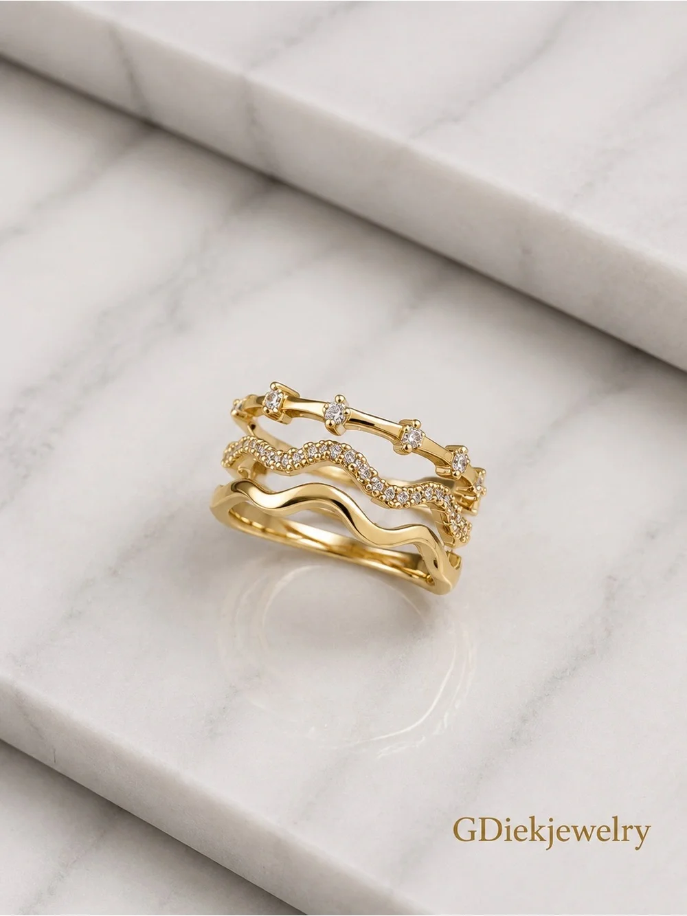 Goldfilled Adjustable  Wave Stackable Ring Set - Gold